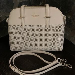 Kate Spade Purse Perforated Maise Crisp Linen Leather Satchel Crossbody Bag Used